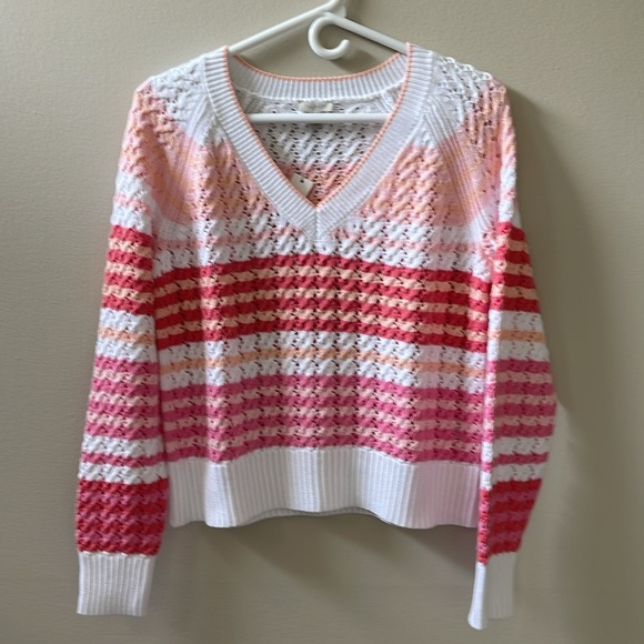 Talbots Women's Open Stitch V-Neck Multi-Striped Cotton Sweater Sz S - Picture 1 of 16